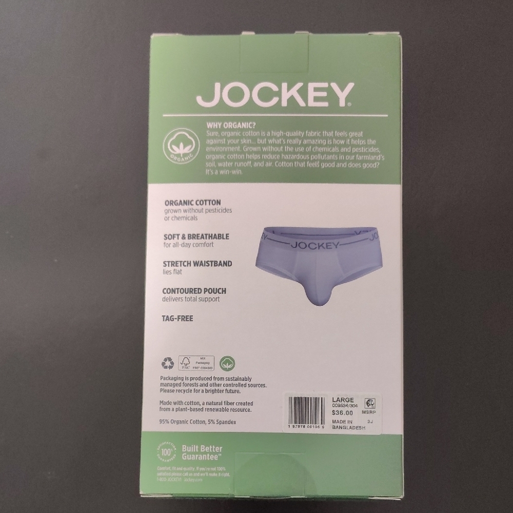 Jockey Men's Organic Cotton Stretch Low Rise Briefs - 3 Pack Sz 36-38 - Picture 2 of 9